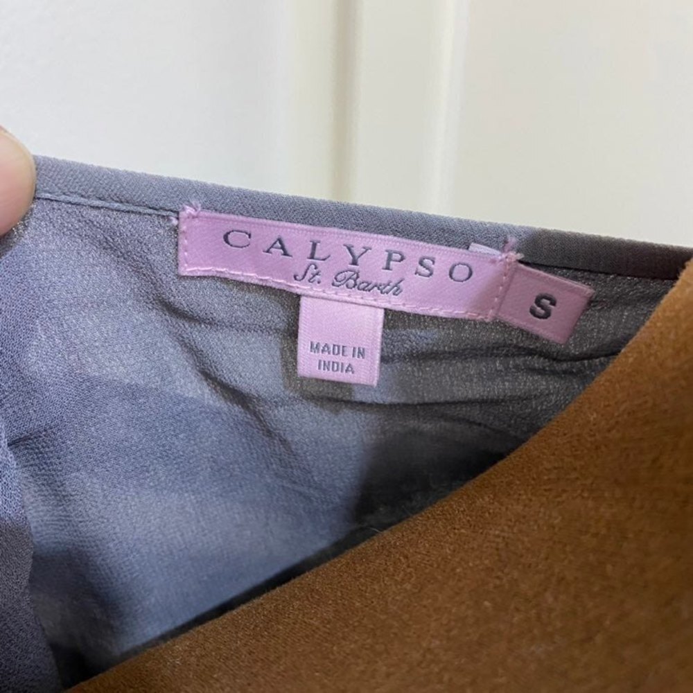 Calypso St. Barth - Heather Gray Crinkled Silk Shift Dress W/ Beading Size Small - Picture 11 of 12